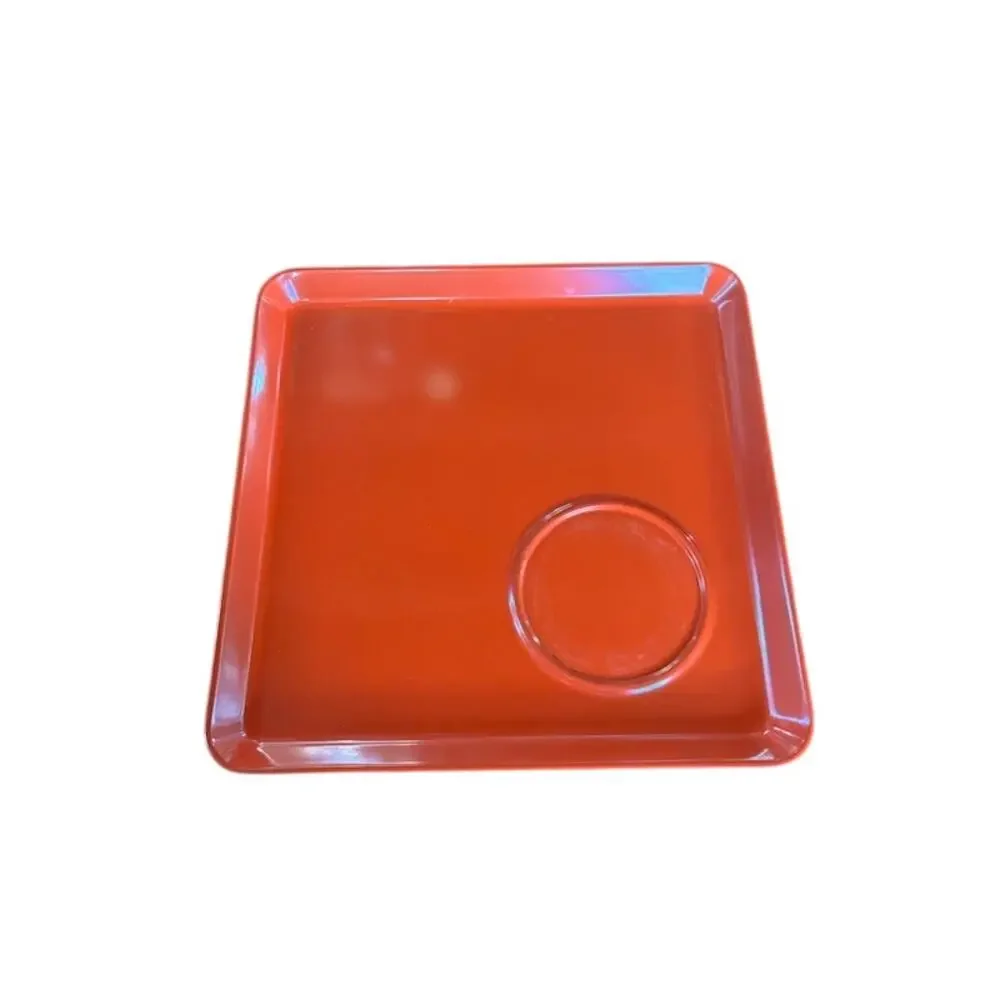 Set of 4 Imperial Japan Square Plates NOS Orange Tea Snack w/ Cup Holder Ring